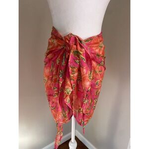 Beach Riot Pink Floral Sarong Women OS Wrap Skirt Polyester Resort Swim Tropical